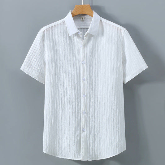 Men’s Button-Down Shirt – Relaxed Fit – Breathable Blend – Short Sleeve – Textured Finish