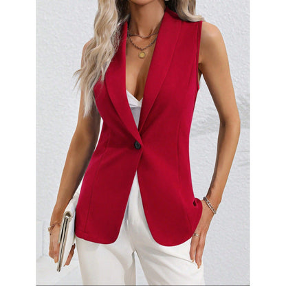 Women’s Sleeveless Cardigan Jacket – Tailored Fit – Round Neck – Single Button Closure