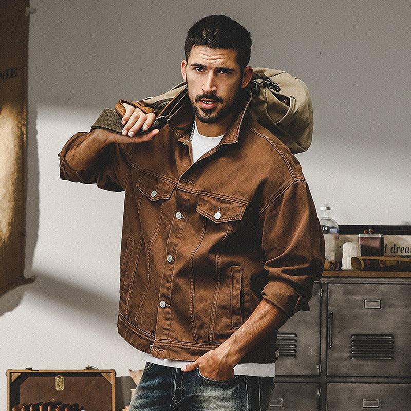 Men’s Denim Jacket – Relaxed Fit – Button Front – Chest Pockets – Durable Casual Style