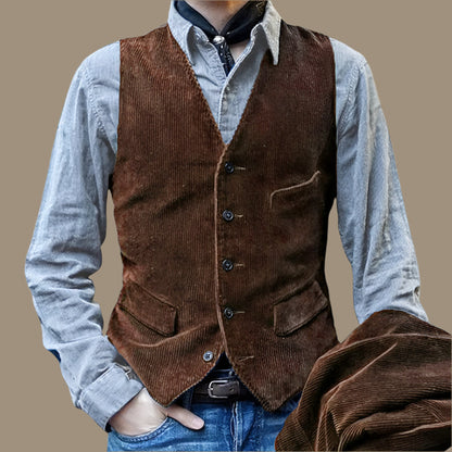 Men’s Vest – Tailored Fit – Corduroy Texture – Button Front – Waist Length Classic