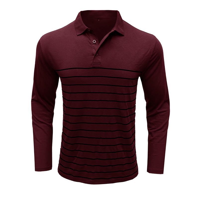 Men’s Polo Shirt – Slim Fit – Cotton Knit – Stripe Chest Detail – Long Sleeve
