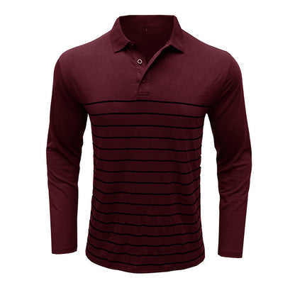 Men’s Polo Shirt – Slim Fit – Cotton Knit – Stripe Chest Detail – Long Sleeve
