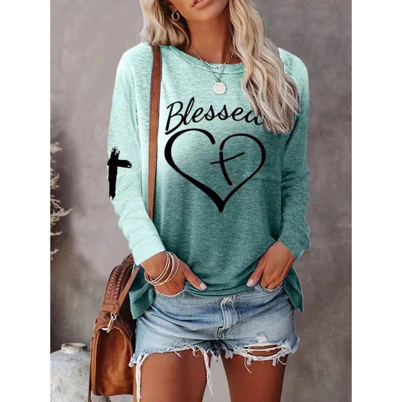 Women’s Long Sleeve Shirt – Relaxed Fit – Cotton Blend – Graphic Print – Casual Wear