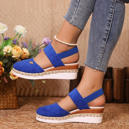 Women’s Wedge Sandals – Closed Toe – Wide Straps – Jute Heel – Secure Fit
