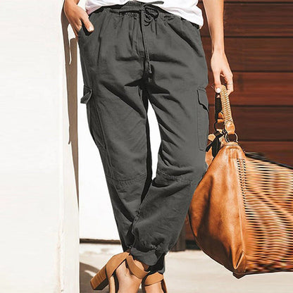 Women’s Cargo Pants – Relaxed Fit – Tapered Leg – Cotton Blend – Drawstring Waist – Utility Pockets