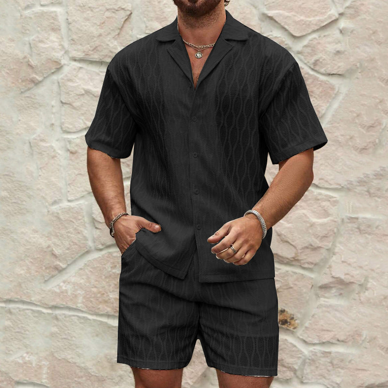 Men’s Two-Piece Set – Lightweight Cotton – Relaxed Fit – Button-Up Shirt and Shorts