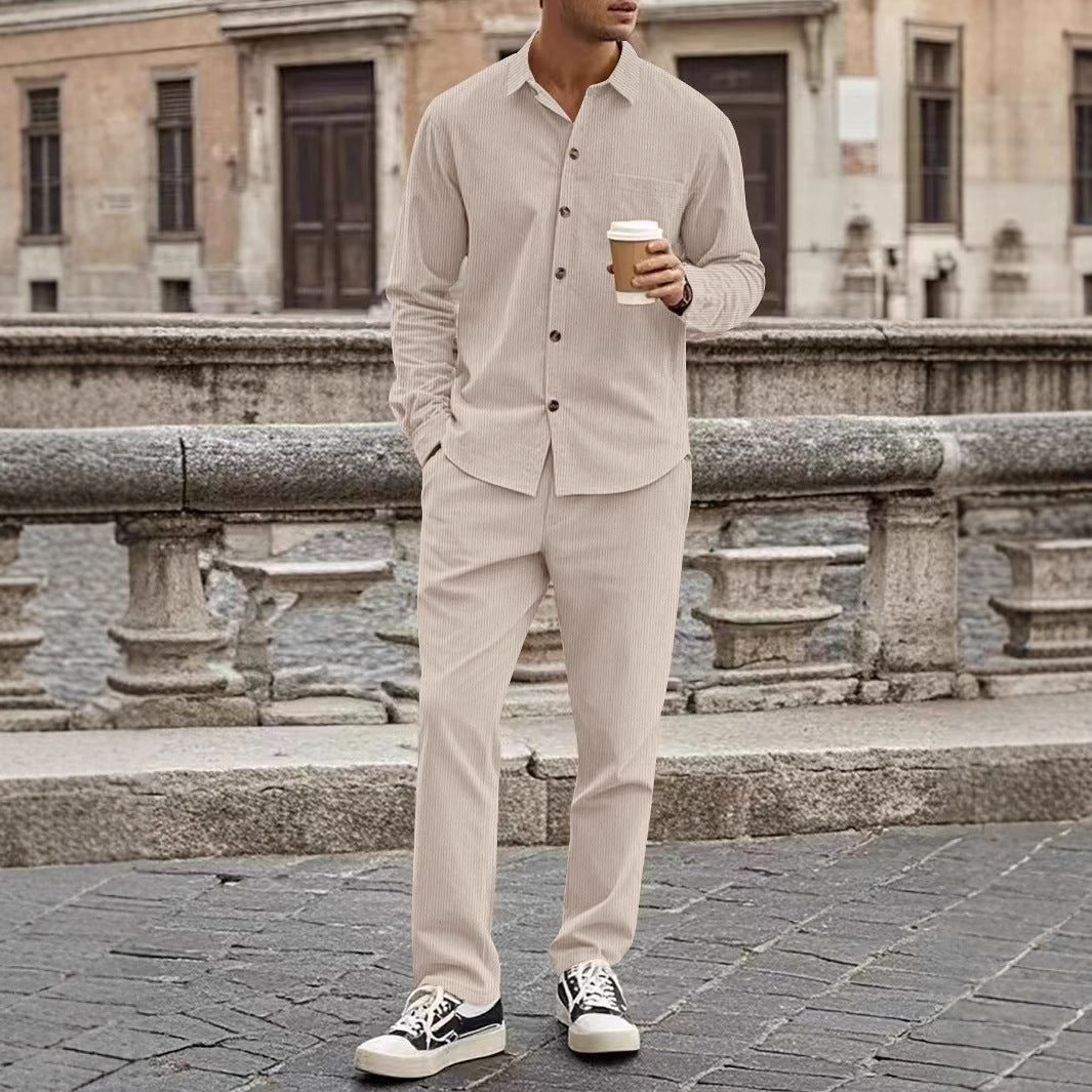 Men’s Corduroy Shirt and Pants Set – Relaxed Fit – Button-Up – Straight Leg Casual