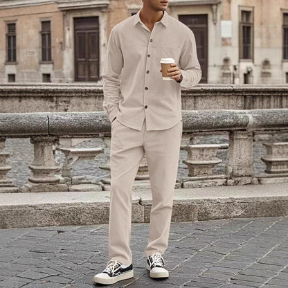Men’s Corduroy Shirt and Pants Set – Relaxed Fit – Button-Up – Straight Leg Casual
