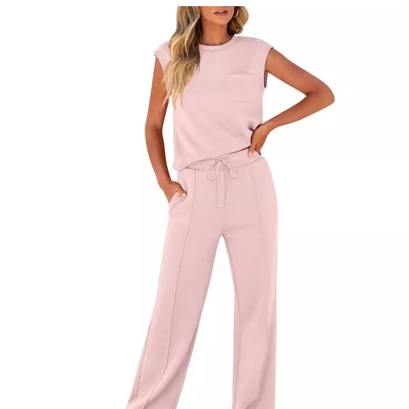 Women’s Two-Piece Set – Sleeveless Top and Pants – Relaxed Fit – Soft Cotton Blend