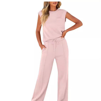 Women’s Two-Piece Set – Sleeveless Top and Pants – Relaxed Fit – Soft Cotton Blend