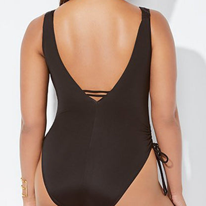 Women’s One-Piece Swimsuit – Deep Plunge Neckline – Side Ruching – Sleek Fit