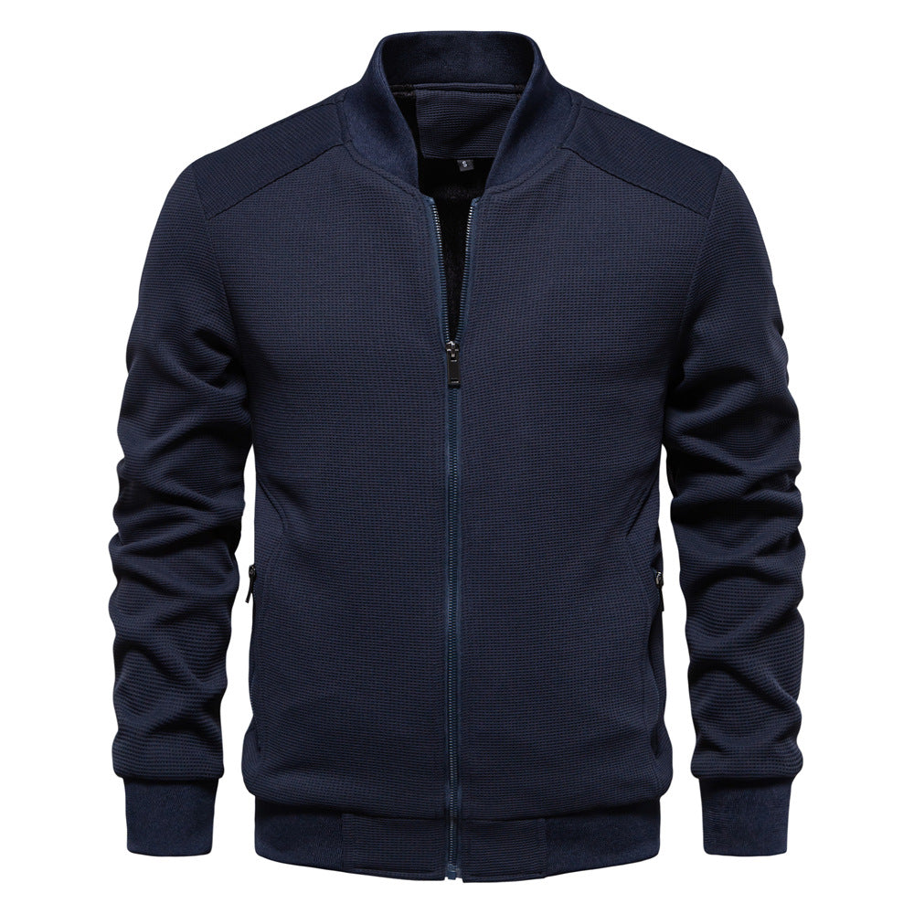 Men’s Bomber Jacket – Slim Fit – Textured Fabric – Zipper Front – Ribbed Trims