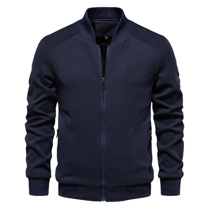 Men’s Bomber Jacket – Slim Fit – Textured Fabric – Zipper Front – Ribbed Trims