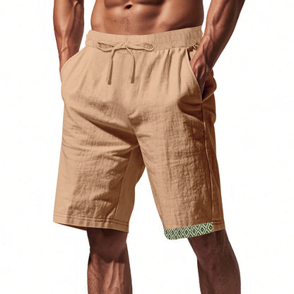 Men’s Linen Shorts – Loose Fit – Breathable – Drawstring Waist – Boho Hem Trim