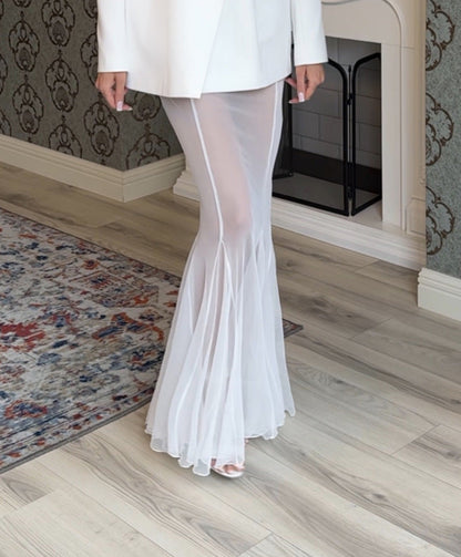 Women’s Blazer and Skirt Set – Satin Blazer Tailored Fit – Mesh Mermaid Skirt Elegant Wear