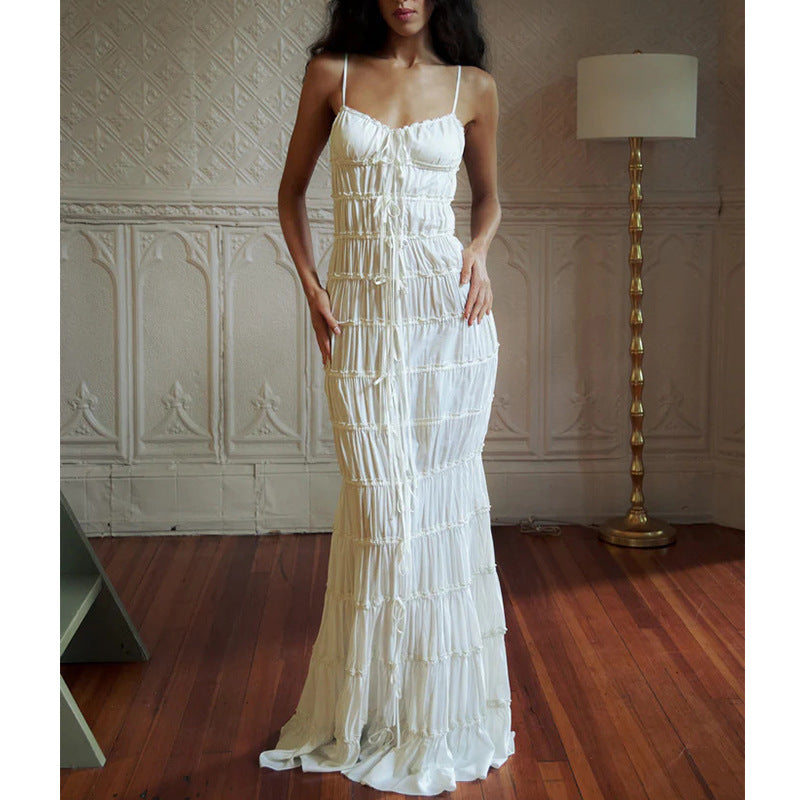 Women’s Evening Dress – Fitted Bodice – Spaghetti Straps – Floor-Length Chiffon Skirt