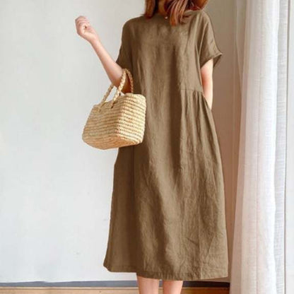 Women’s Midi Dress – Loose Fit – Lightweight Breathable Fabric – Short Sleeve Casual