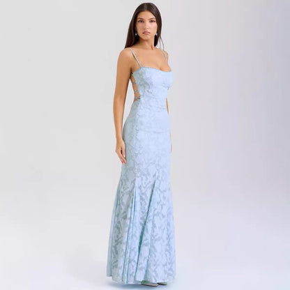 Women’s Maxi Dress – Slim Fit – Lace Trim – Spaghetti Straps – Formal Elegant Wear