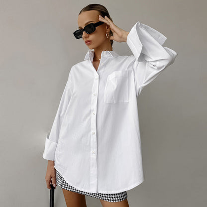 Women’s Oversized Button-Up Shirt – Cotton Blend – Long Sleeve – Relaxed Fit
