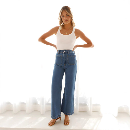 Women’s Wide-Leg Jeans – High Waist – Relaxed Fit – Full Length – Vintage Style Denim