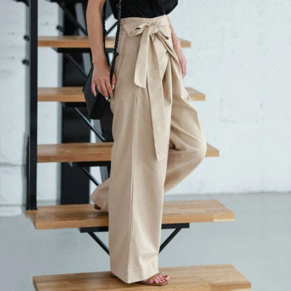 Women’s Wide-Leg Pants – High Waist – Tie Waistband – Lightweight Cotton – Full Length