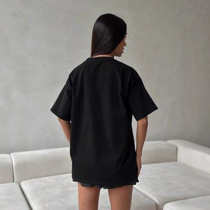 Women’s Graphic T-Shirt – Loose Fit – Cotton Blend – Leopard Lips Print – Casual Wear