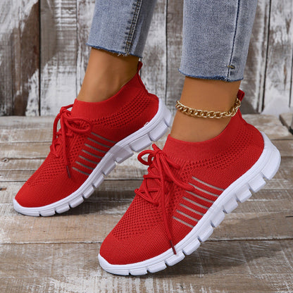 Women’s Athletic Sneakers – Flyknit Mesh – Cushioned Sole