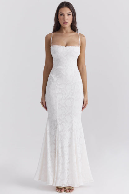 Women’s Maxi Dress – Slim Fit – Lace Trim – Spaghetti Straps – Formal Elegant Wear