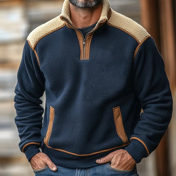 Teddy Regular Fit Pullover | Contrast Shoulder Patches Kangaroo Pocket Pullover