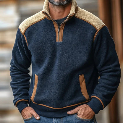 Teddy Regular Fit Pullover | Contrast Shoulder Patches Kangaroo Pocket Pullover