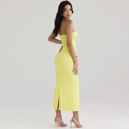 Women’s Strapless Bodycon Dress – Slim Fit Midi – Boned Bodice – Sweetheart Neckline