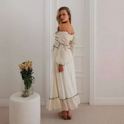 Women’s Two-Piece Set – Off Shoulder Top and Skirt – Ruffle Detail – Relaxed Fit – Boho Style