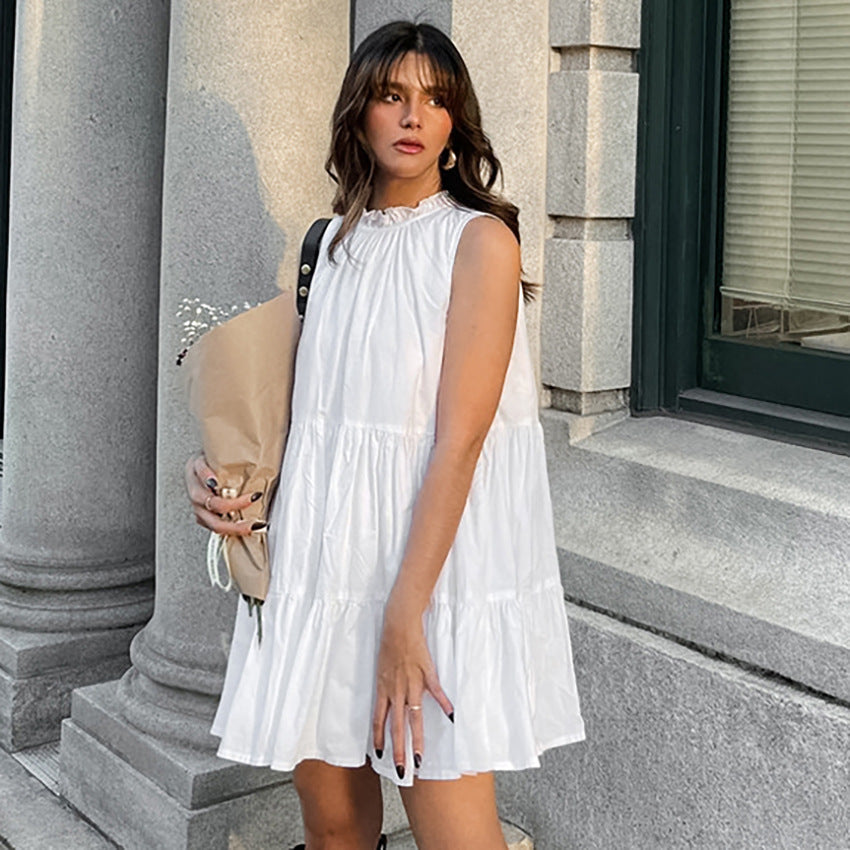 Women’s A-Line Dress – Sleeveless Loose Fit – Tiered Hem – Lightweight Cotton Blend