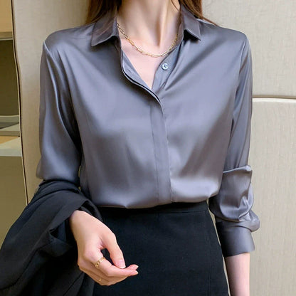 Women’s Button-Down Shirt – Relaxed Tailored Fit – Lightweight Cotton Blend – Long Sleeve