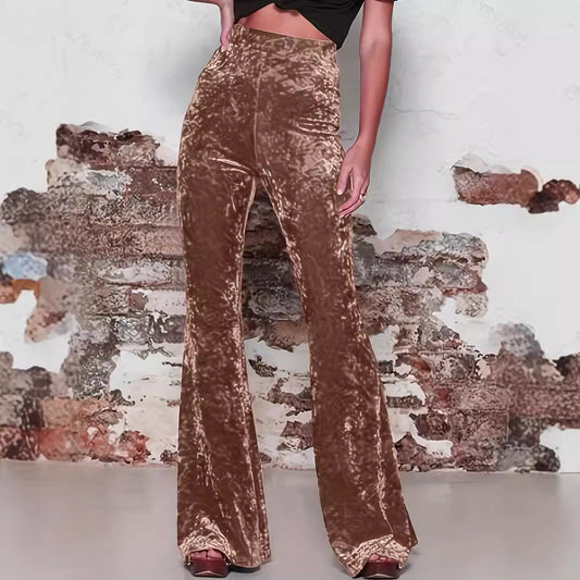 Women’s Flared Pants – Velvet Texture – High Waist – Tailored Fit – Full Length