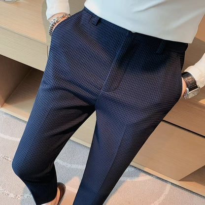 Men’s Cropped Trousers – Slim Fit – Textured Fabric – Tapered Leg – Smart Casual Wear