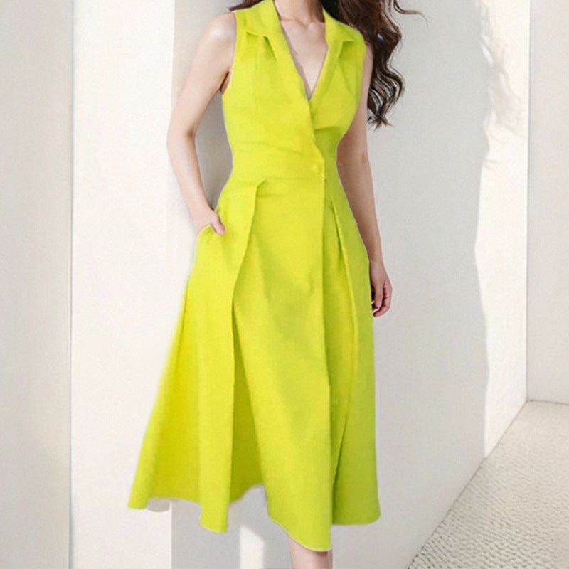 Women’s Midi Dress – V-Neck – Sleeveless – A-Line Fit – Lightweight Cotton Blend