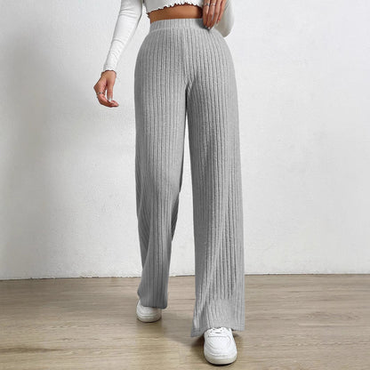 Women’s Wide-Leg Pants – Soft Knit – High Waist – Full Length Relaxed Fit