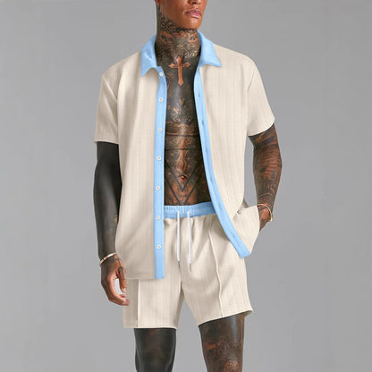 Men’s Shirt and Shorts Set – Cotton Blend – Relaxed Fit – Button-Down – Elastic Waist