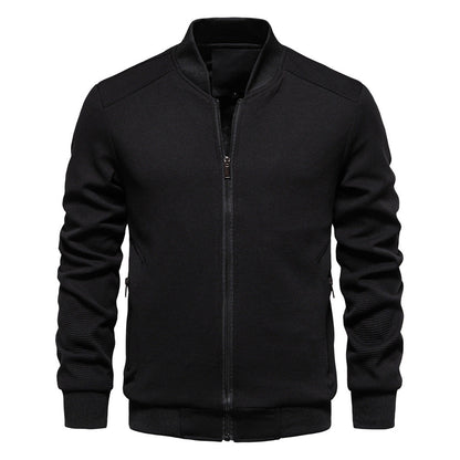 Men’s Bomber Jacket – Slim Fit – Textured Fabric – Zipper Front – Ribbed Trims