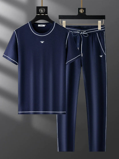 Men’s Two-Piece Set - Cotton Blend - Crew Neck T-Shirt - Tapered Sweatpants