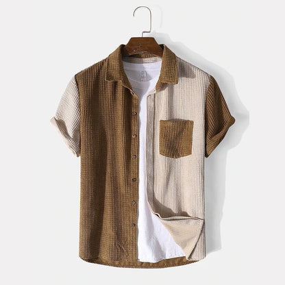 Men’s Two-Piece Set – Waffle Texture – Relaxed Fit – Button-Up Shirt and Shorts