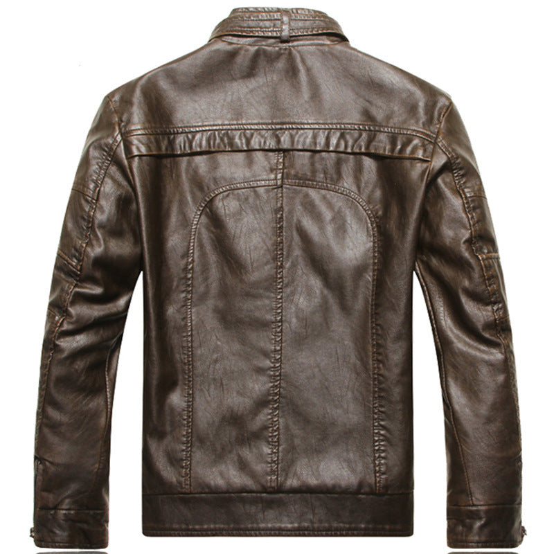 Men’s Biker Jacket – Slim Fit PU Leather – Zipper Front – Stand Collar – Lined