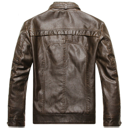 Men’s Biker Jacket – Slim Fit PU Leather – Zipper Front – Stand Collar – Lined