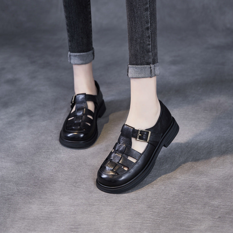 Women’s Roman Sandals – Flat Comfort Fit – Cut-Out Detail – Buckle Strap Closure