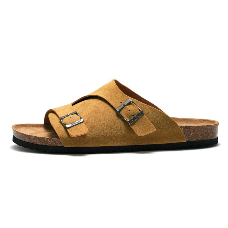 Women’s Cork Sandals – Suede Upper – Adjustable Buckle Straps – Slip-On Flat Comfort