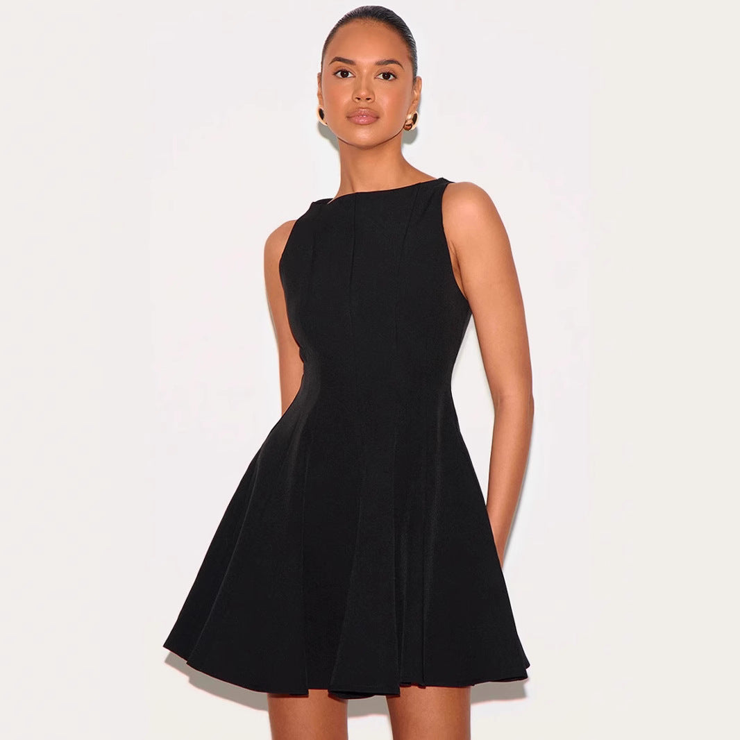 Women’s Sleeveless Dress – Slim Fit A-Line – Lightweight Fabric – Round Neck Mini