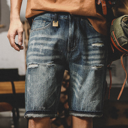 Men’s Jeans – Relaxed Fit – Straight Leg – Stone Washed Distressed Denim – Casual Wear
