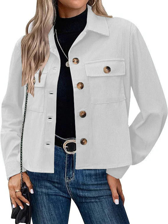 Women’s Utility Jacket – Relaxed Fit – Ribbed Fabric – Button Front – Chest Pockets