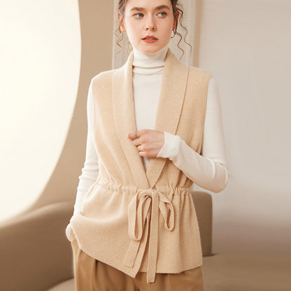 Women’s Vest – Relaxed Fit – Shawl Collar – Belted Waist